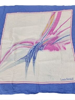 Louis Féraud Blue, Pink and Cream Abstract Silk Square Scarf
